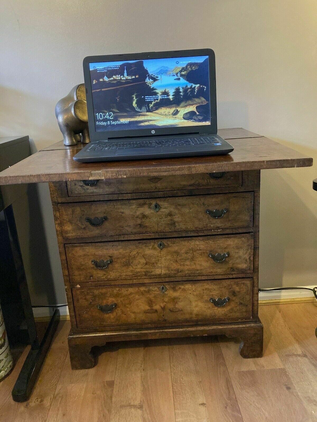 Stunning Rare Antique Walnut Bachelors Bureau Chest Of Drawers photo furniture