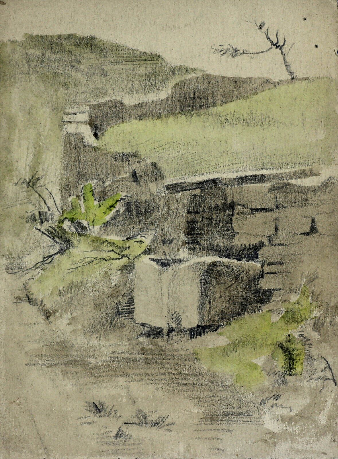 Watercolour By Newlyn Artist John Gutteridge Sykes. Subject Is A Field Wall.