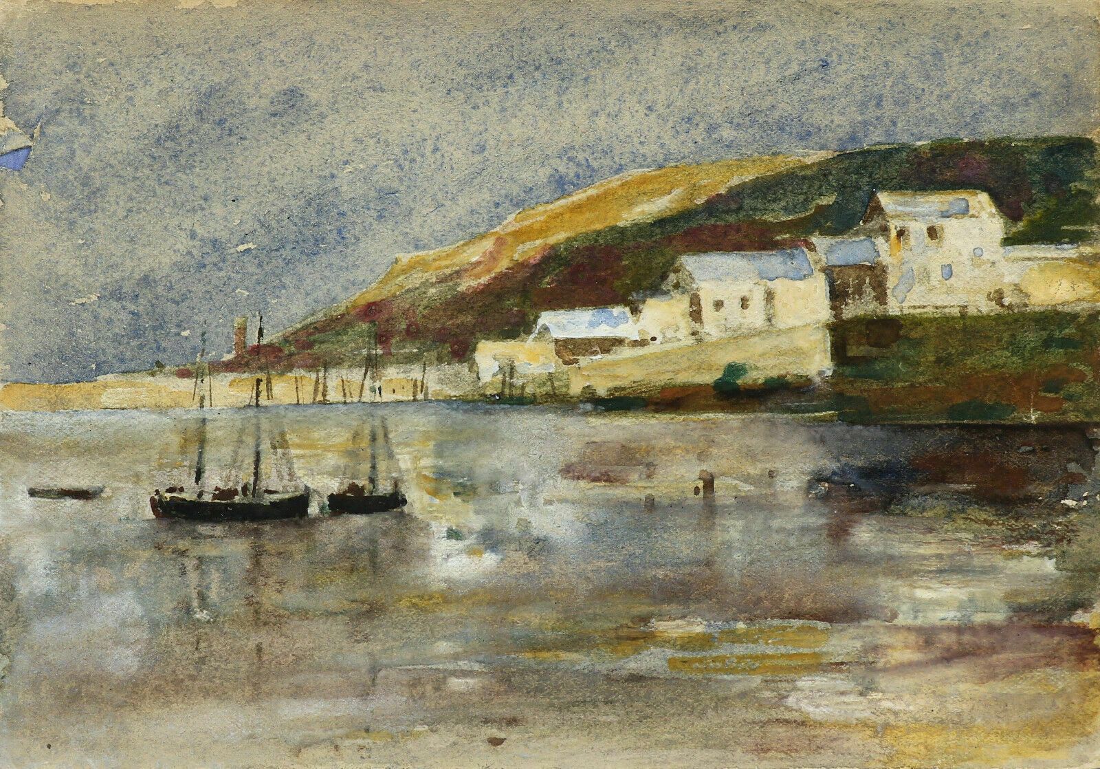 Watercolour By Newlyn Artist John Gutteridge Sykes. Harbour Scene