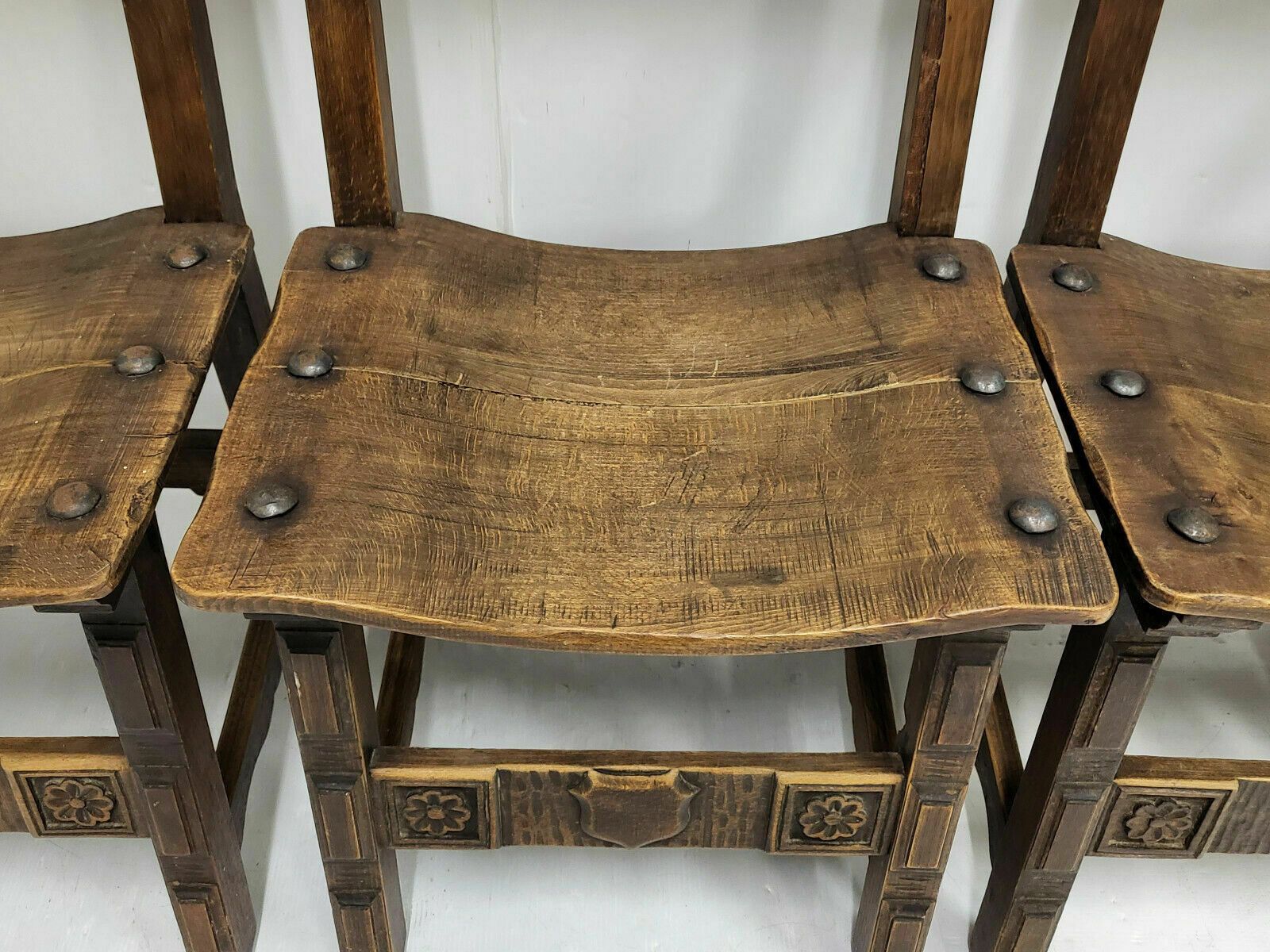 Set Of 4 Vintage 1970 Brutalist Chairs In Oak & Metal 70s 1970s photo Furniture