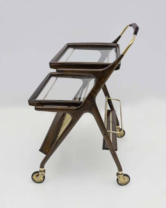 Cesare Lacca Mid Century Modern Italian Walnut And Brass Bar Cart By Cassina 50s photo for sale