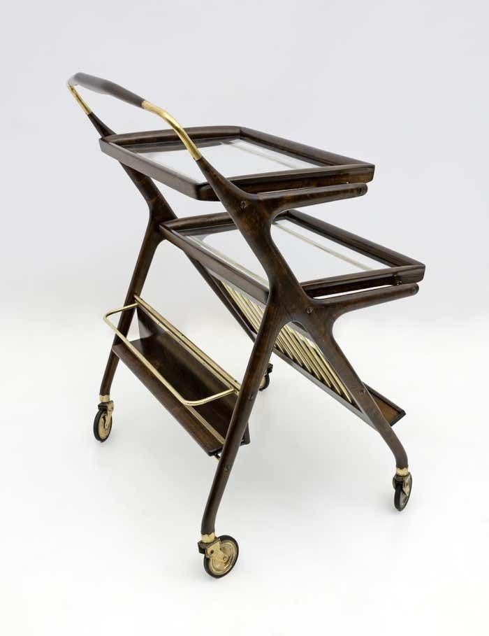 Cesare Lacca Mid Century Modern Italian Walnut And Brass Bar Cart By Cassina 50s photo 2199.0