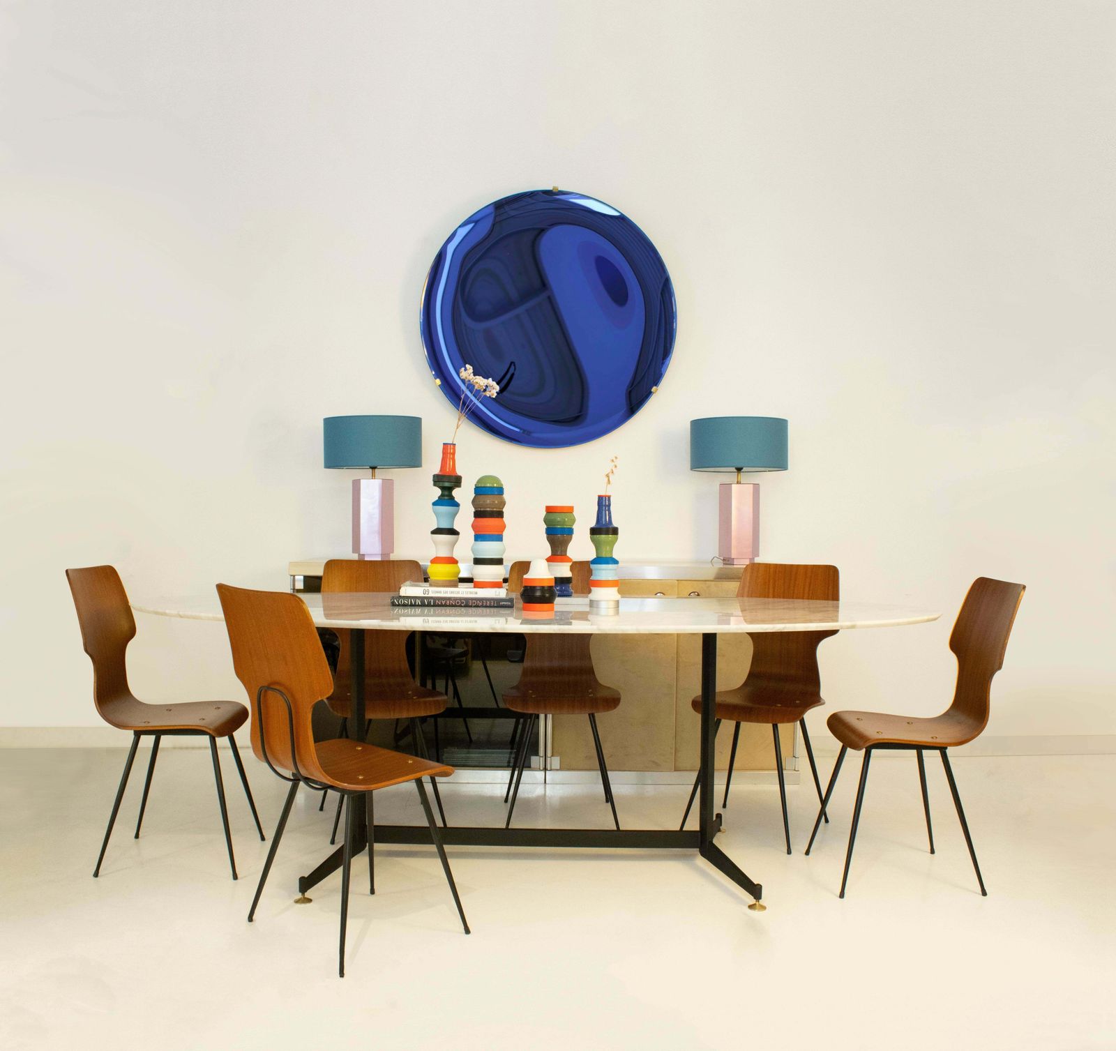 Mid Century Modern Carrara Marble Dining Table With Metallic Foot, Italy, 1950 photo 4016.0