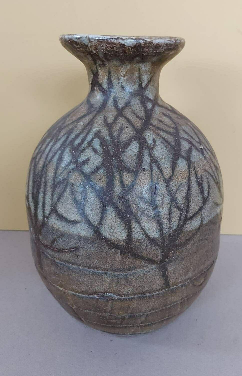 Vintage Japanese Influenced Studio Pottery Vase, Striking And Unusual Design In Warm Tones With A Stylised Winter Tree Design. photo vinterior
