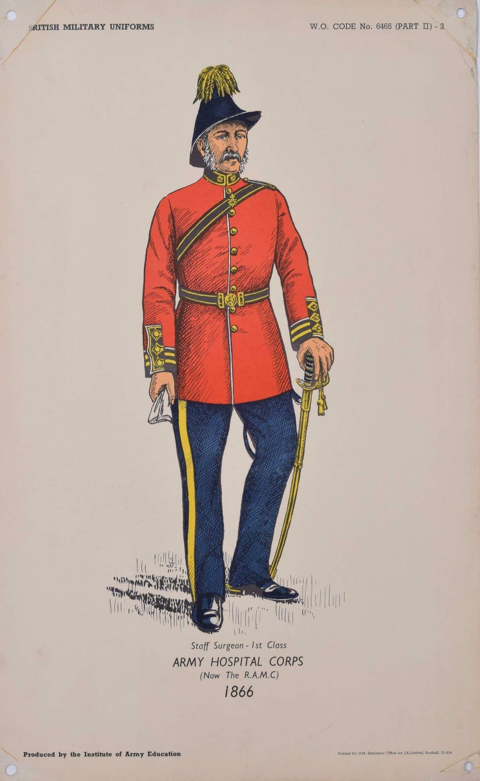 9th Queen's Royal Lancers Officer Institute Of Army Education Uniform Lithograph