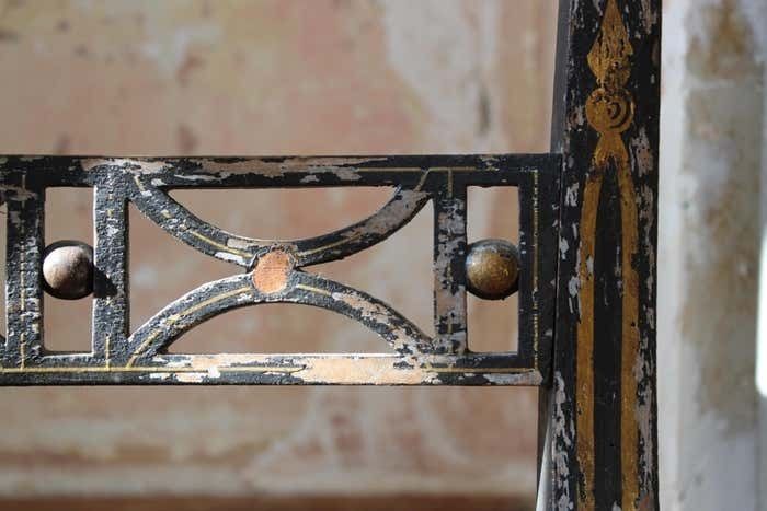 photo vintage Trio Of Regency Ebonised Hand Painted Gilt And Cane Distressed Occasional Chairs