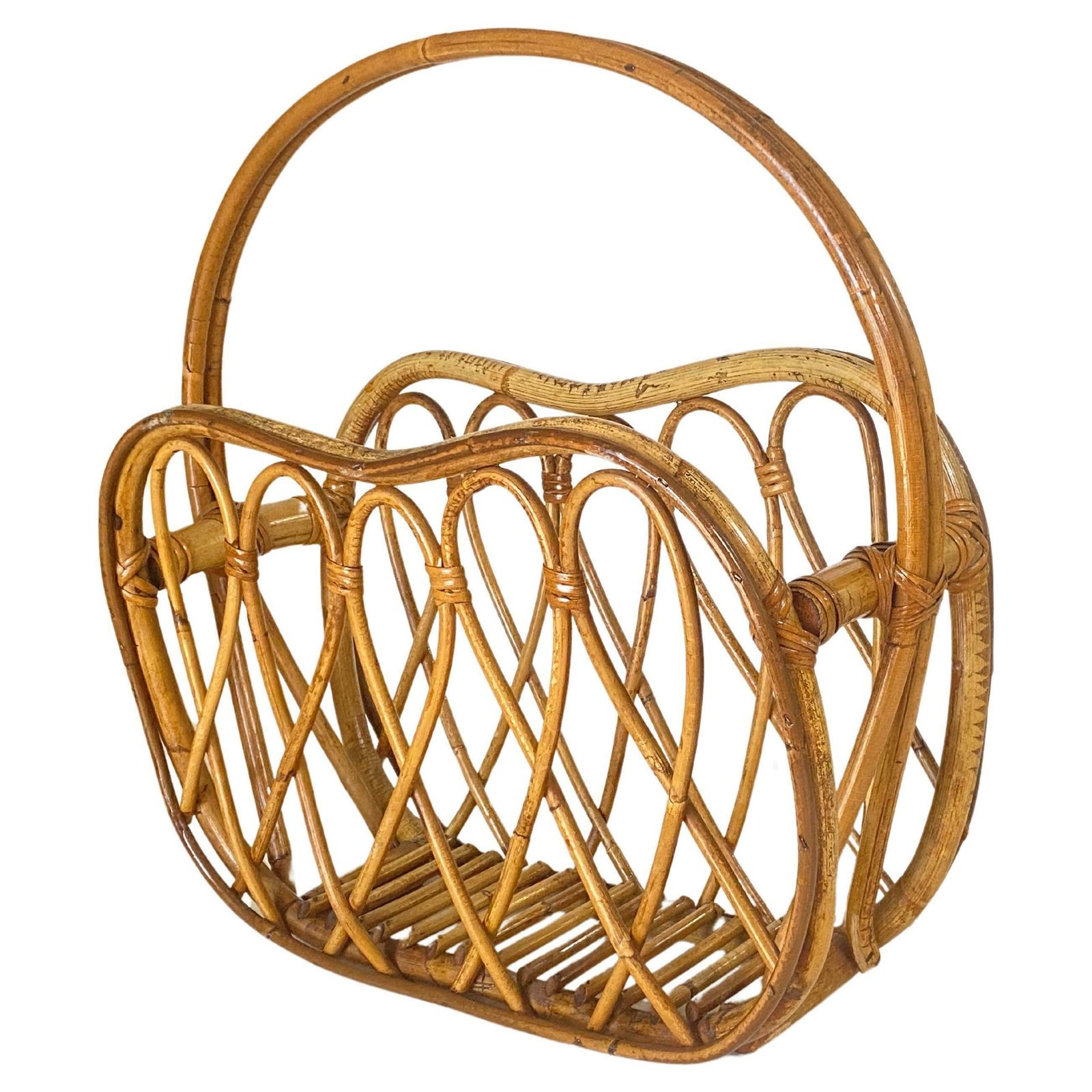 1960s Italian Vintage Mid Century Modern Natural Rattan Wicker Magazine Holder photo furniture