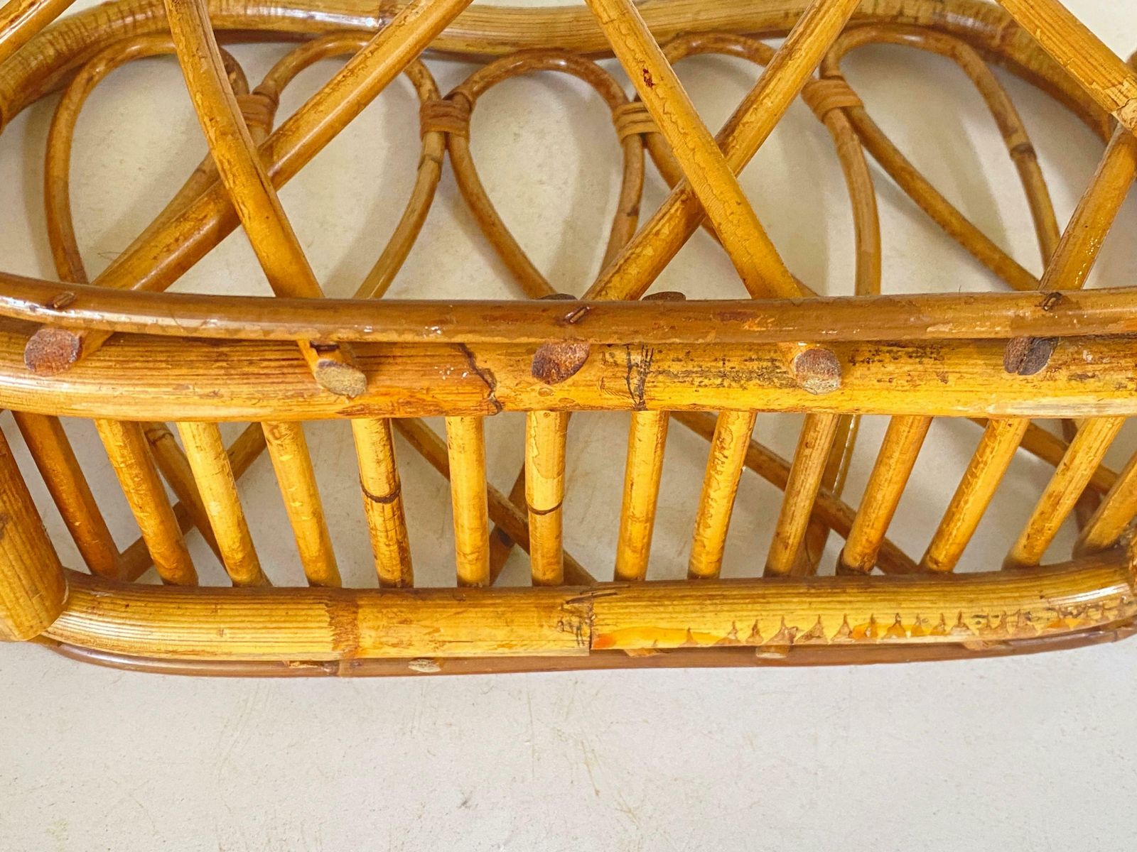 1960s Italian Vintage Mid Century Modern Natural Rattan Wicker Magazine Holder photo Home Decor