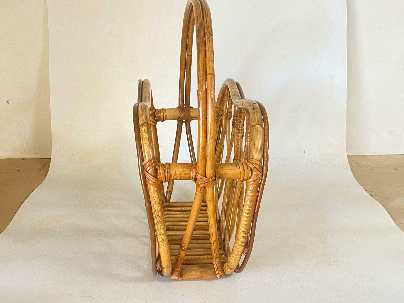 1960s Italian Vintage Mid Century Modern Natural Rattan Wicker Magazine Holder photo vintage