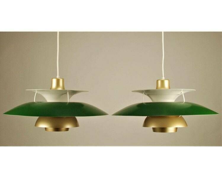 1x Vintage Louis Poulsen Pendant Lights | Gold/Green/White | With Brand Label | 1 Pcs