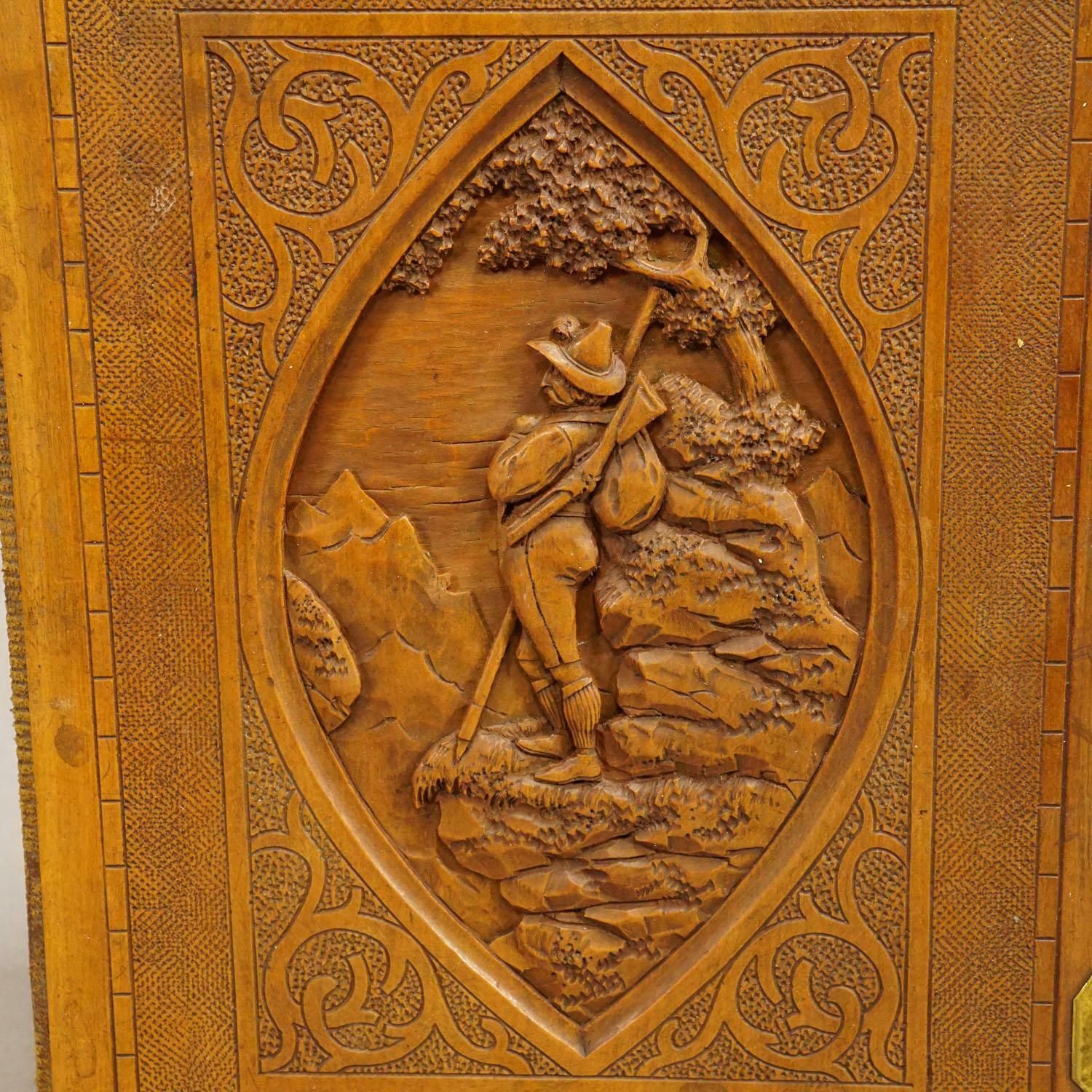 Large Antique Photo Album With Wooden Carved Cover, Brienz Ca. 1900 photo for sale