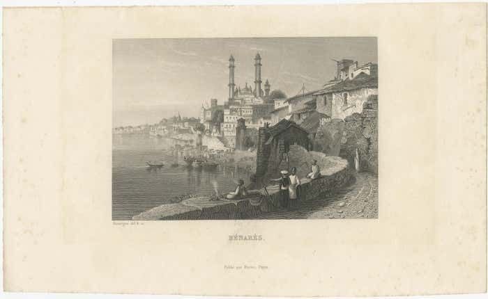 Antique Print Of The City Of Varanasi Or Benares, India photo furniture