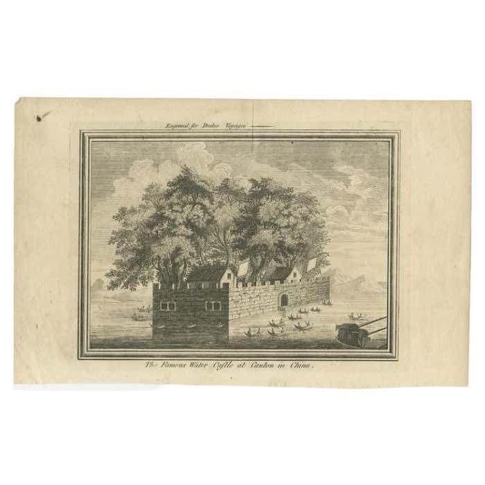 Antique Print Of The Water Castle Of Canton, Circa 1780