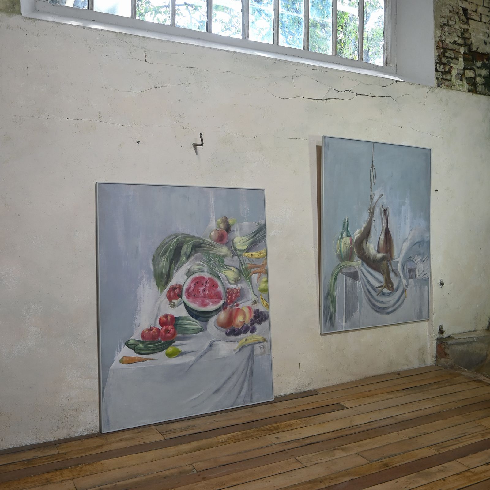 A Large Pair Of Naive Oil On Canvas Paintings photo vinterior