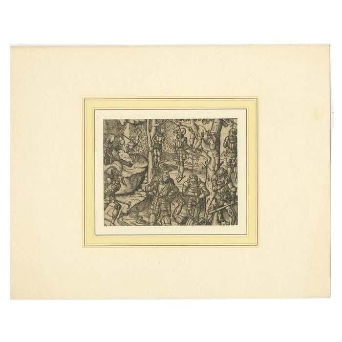German Antique Print Of A Military Scene, Circa 1600