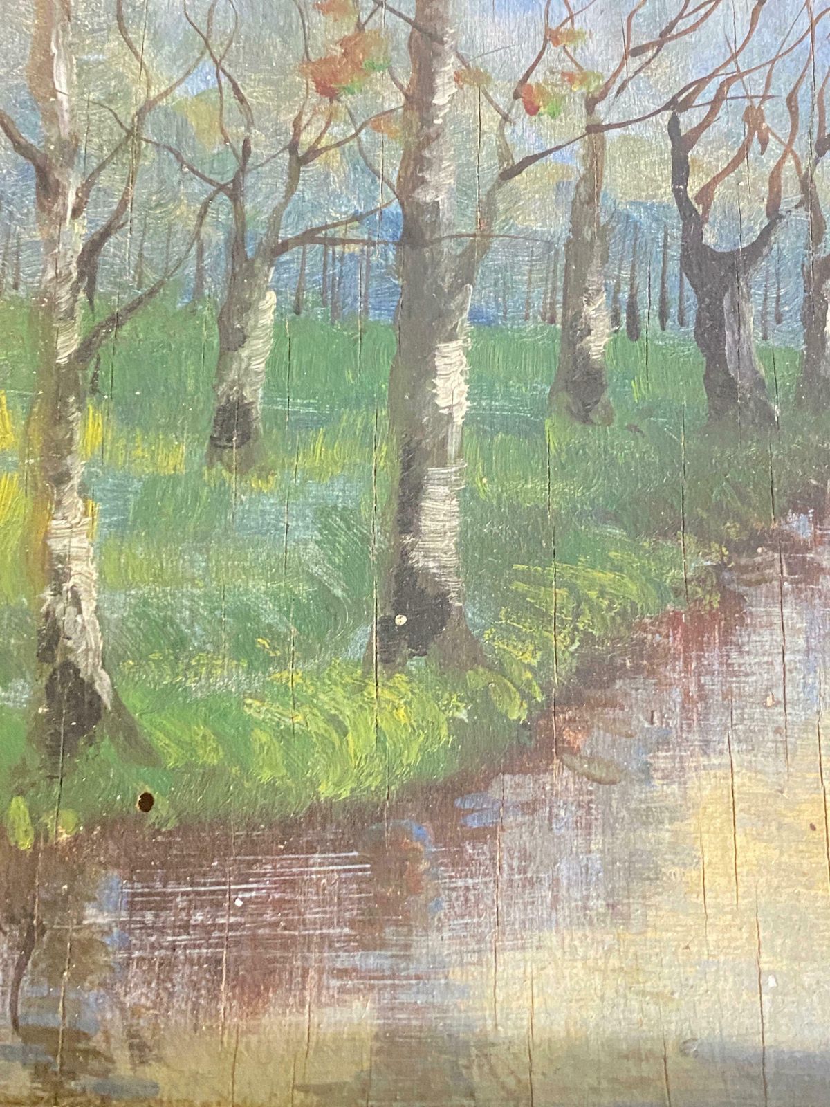 285.0 Original Oil Painting Representing A River And Trees Fance Early 20th Century photo