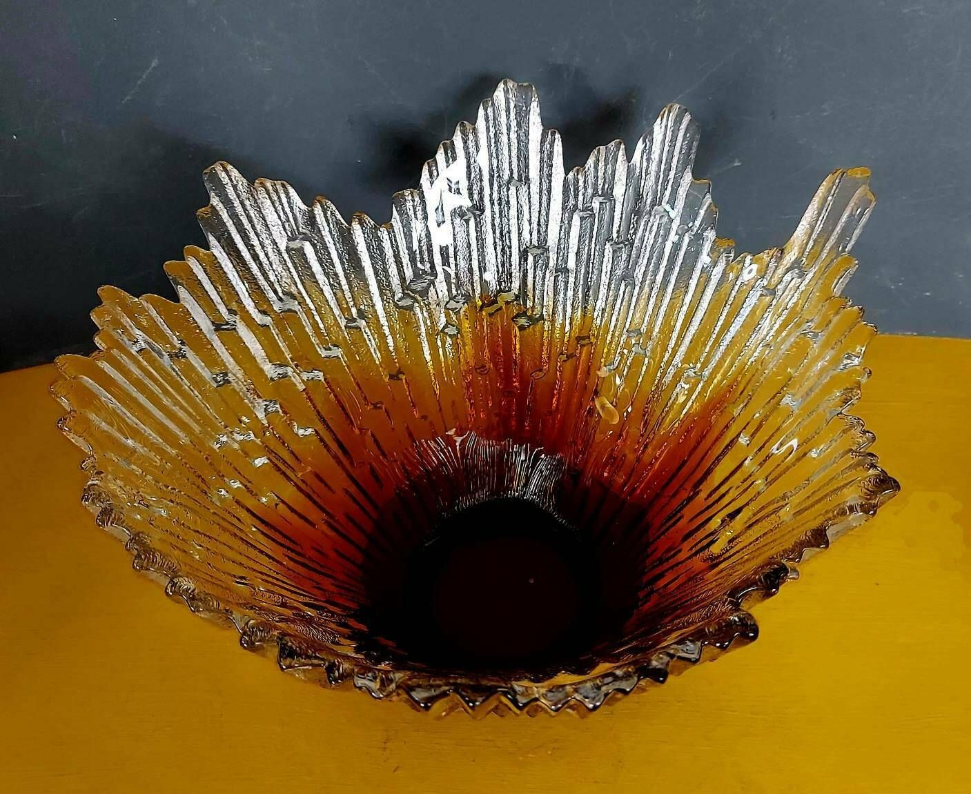 A Wonderful Amber Revonulet Or Northern Lights Bowl Designed By Tauno Wirkkala, Made By Humppila, Finland, 1970s photo furniture