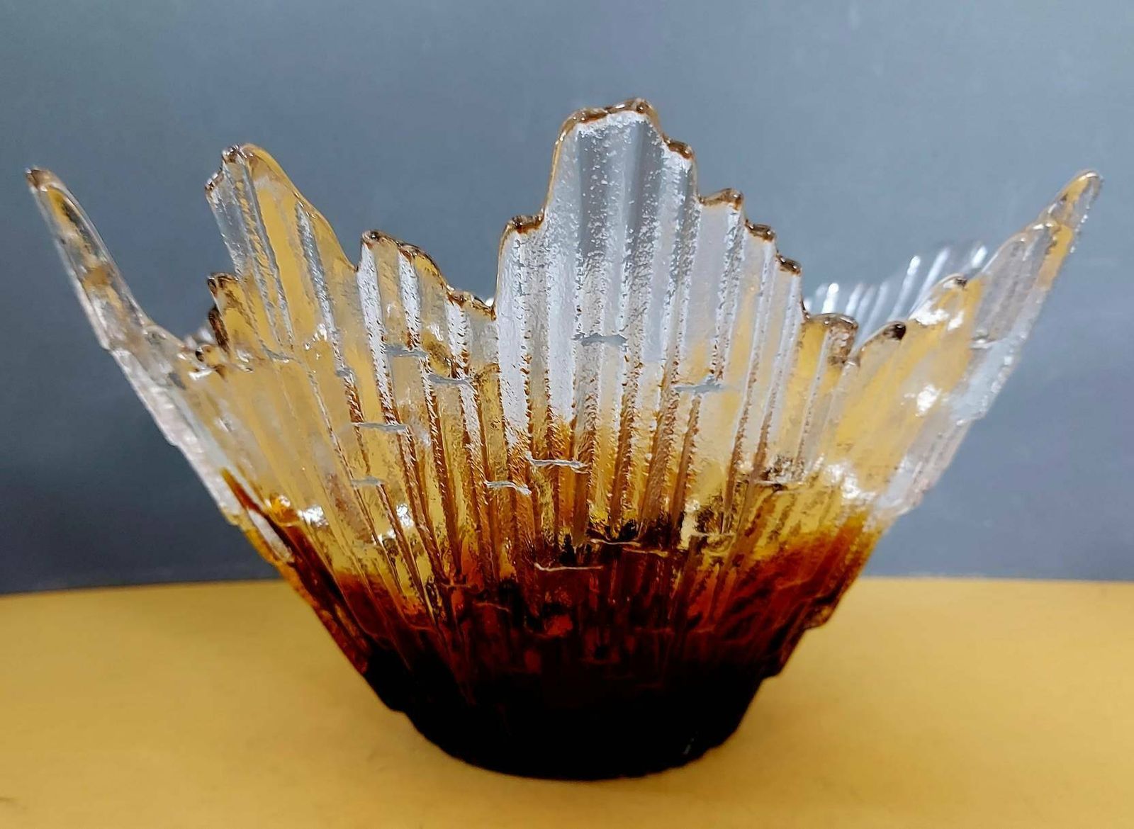 A Wonderful Amber Revonulet Or Northern Lights Bowl Designed By Tauno Wirkkala, Made By Humppila, Finland, 1970s photo for sale