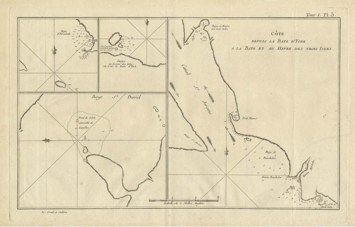 Antique Map Of York's Bay, Haven Of The Three Islands And Surroundings photo for sale