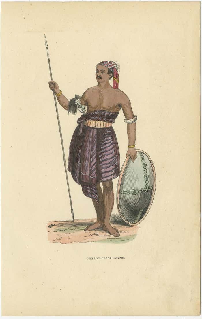 Hand Colored Antique Print Of A Warrior Of Sawu Island, Indonesia photo furniture