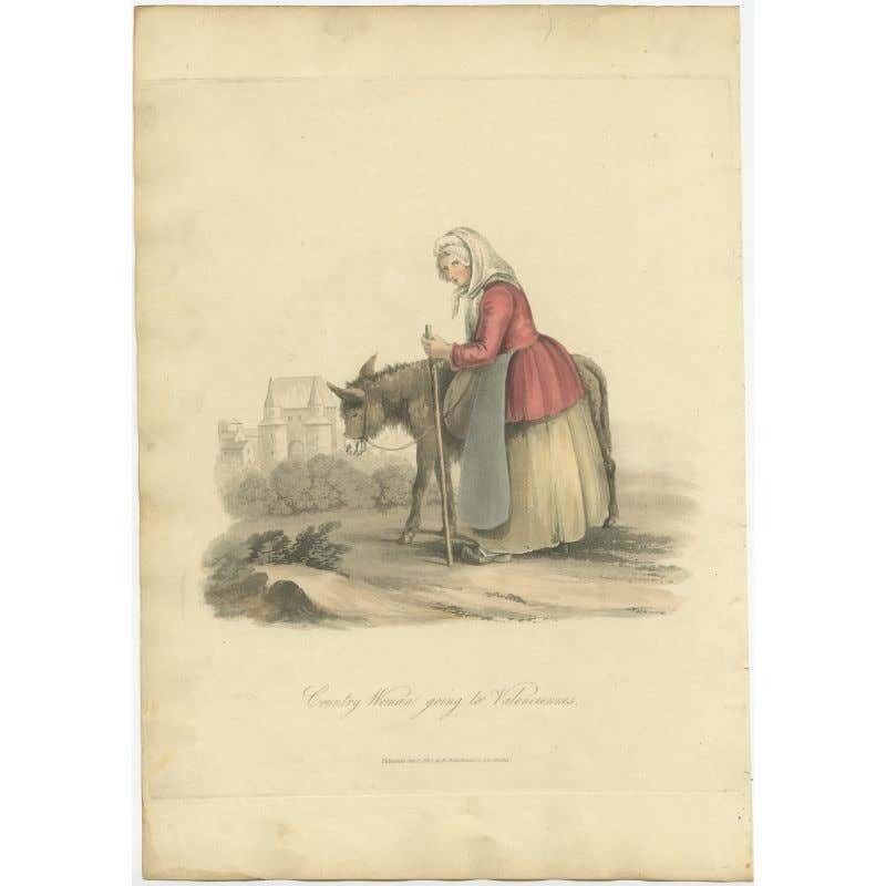 Antique Print Of A Country Woman Going To Valenciennes In France, 1817 photo furniture