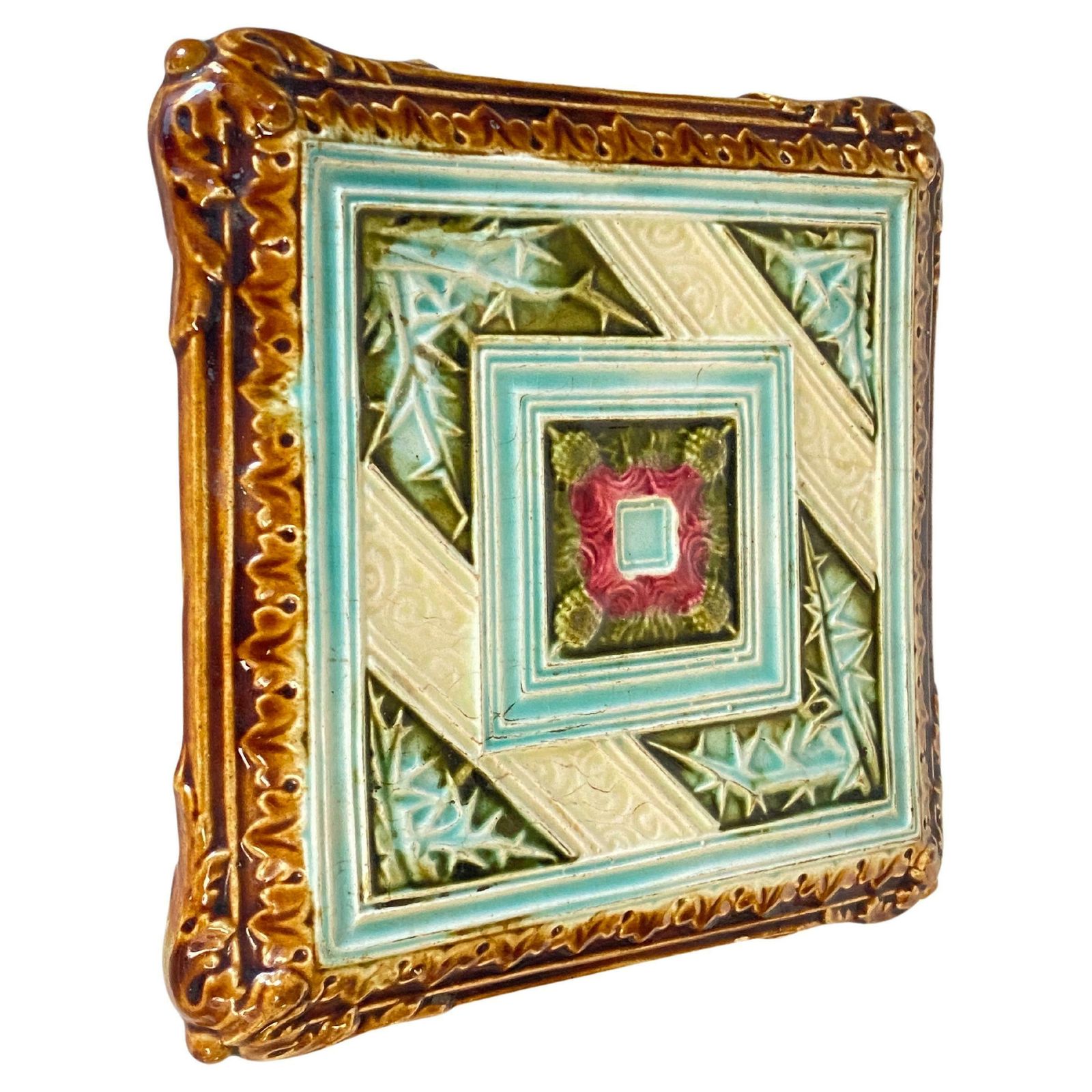 Ceramic Center Table Or Trivet By Jg Givet Art Nouveau Circa 1920 photo vintage