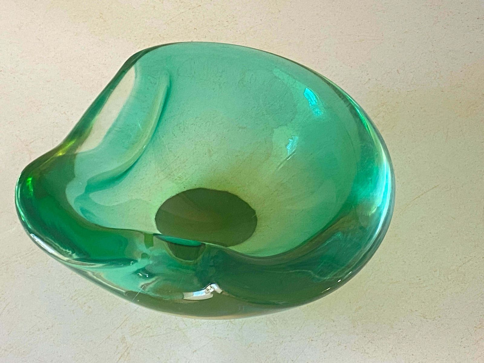Vide Poche Or Ashtray In Art Glass Venice Green Color Italy Murano 1970 photo buy