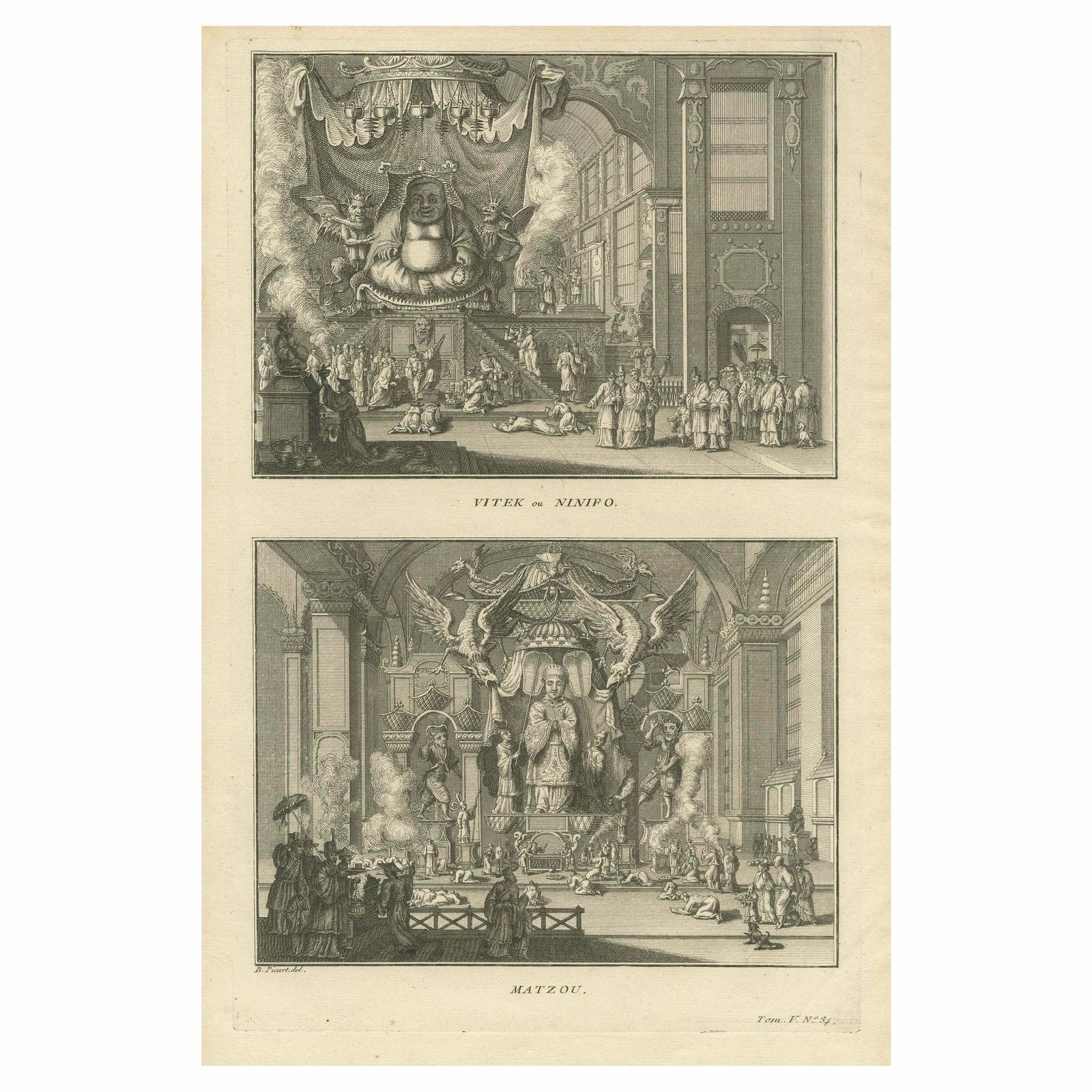 Antique Print Of The Two Chinese Gods Vitek And Matzou