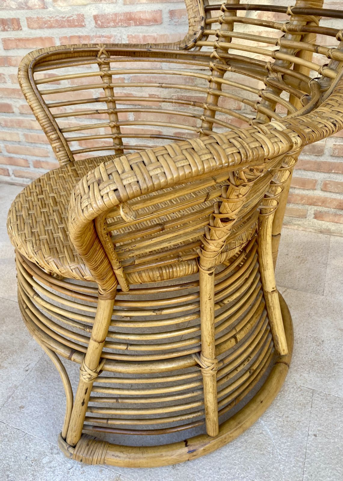 photo vinterior Spanish 70's Bamboo Wicker High Back Armchair, Set Of Two