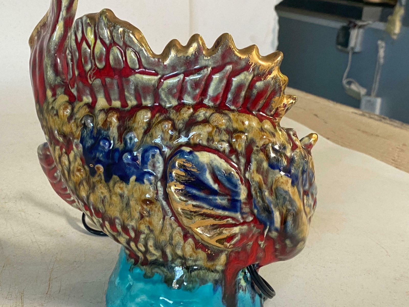 Vallauris & Monaco, France, Table Lamp In Glazed Ceramics Shaped Like A Fish photo vinterior