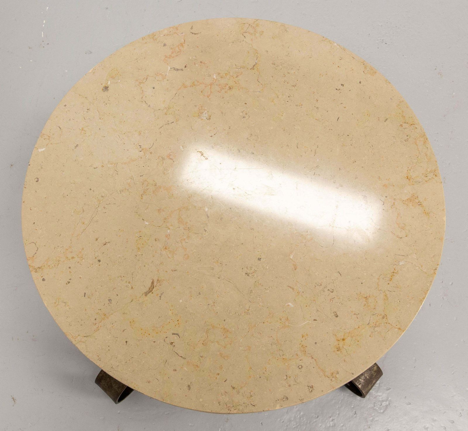 French Travertine Top & Wrought Iron Signed Coffee Table, Circa 1960 photo vinterior