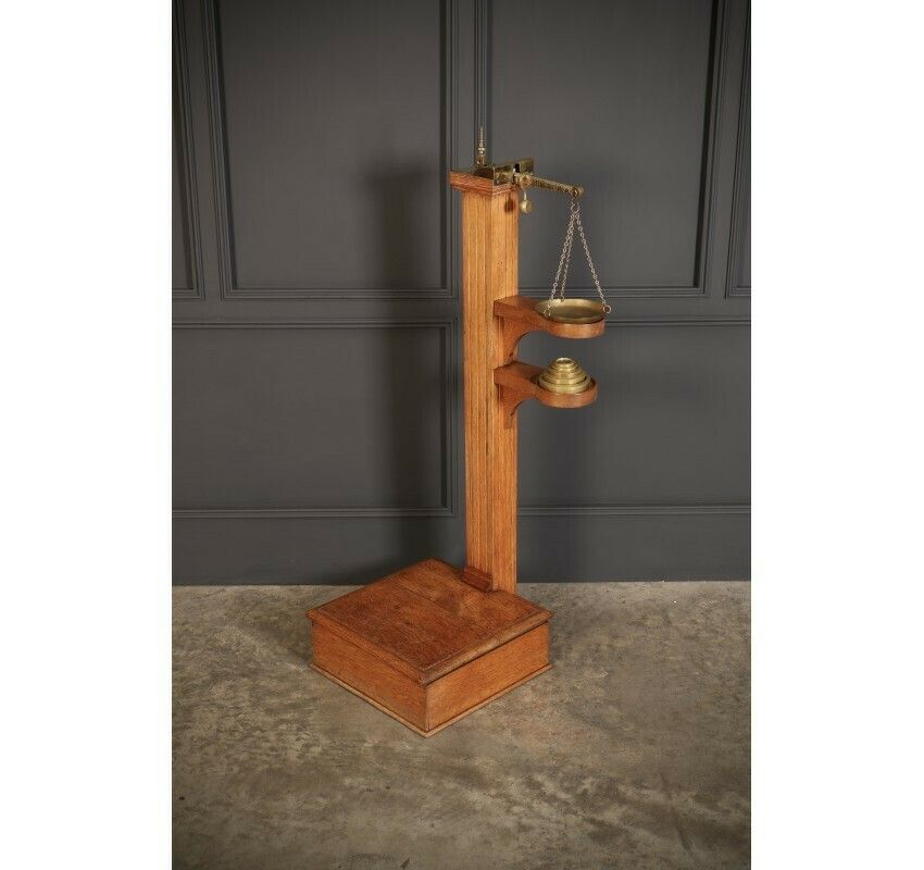 Victorian Brass Mounted Oak Personal Weighing Scales photo buy