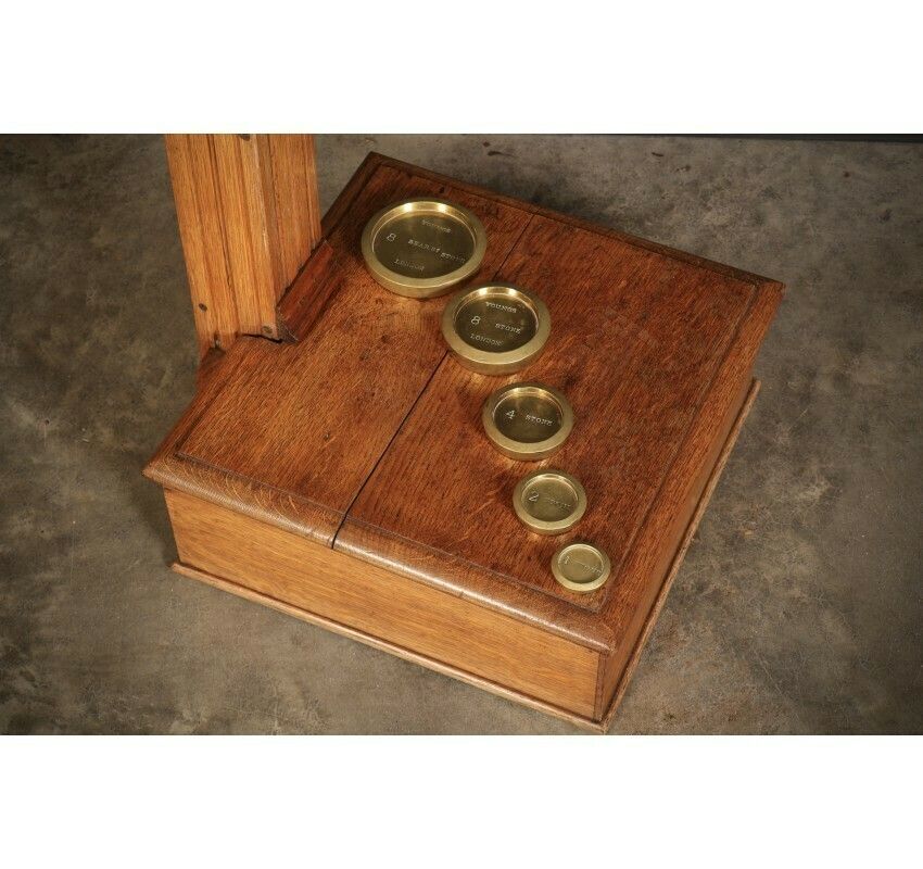 Home Decor Victorian Brass Mounted Oak Personal Weighing Scales photo