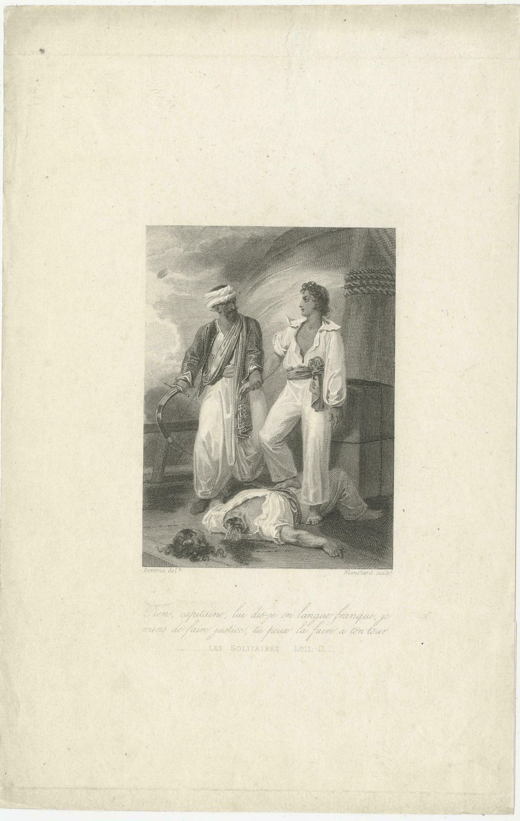 Antique Print With A Decapitation Scene Of 'Les Solitaires' By Rousseau photo furniture