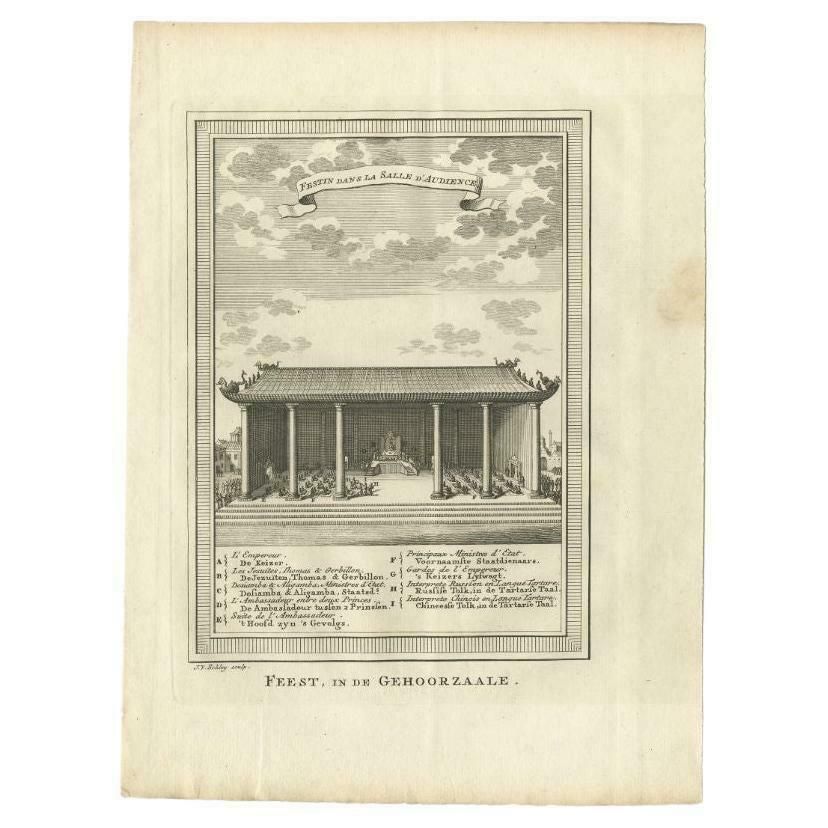 Antique Print Of A Banquet In The Emperors Audience Hall, Circa 1760