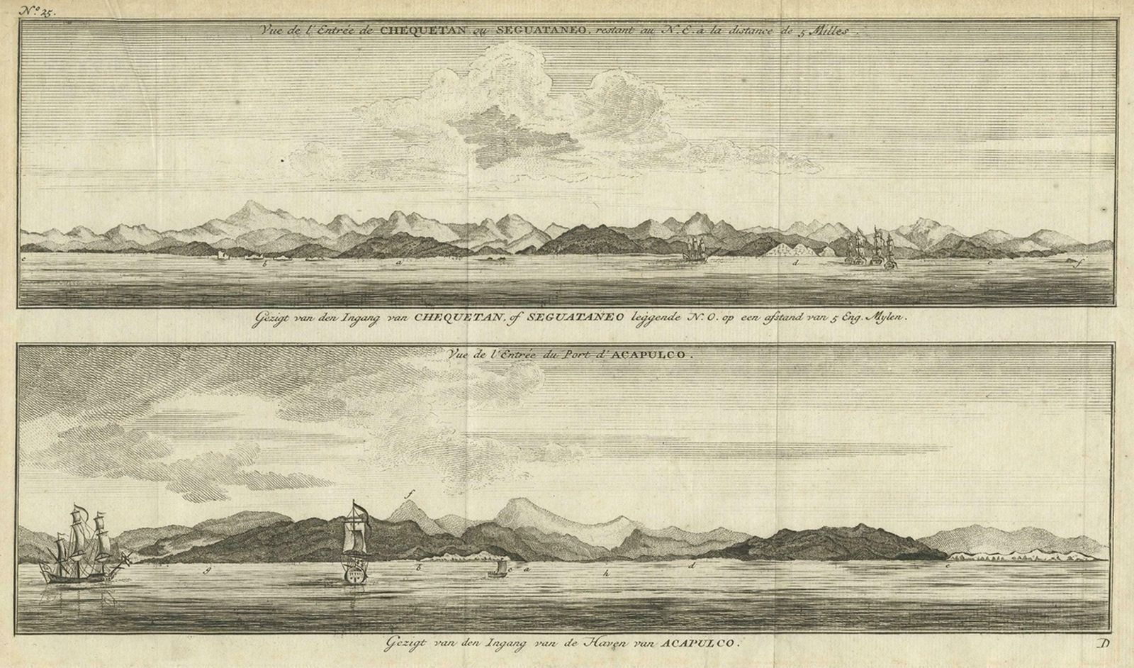 Antique Print Of Zihuatanejo And The Harbour Of Acapulco In South America, 1749 £193.57 photo for sale