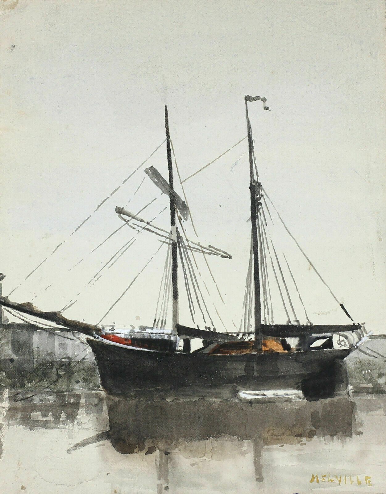 Watercolour By Newlyn Artist Melville Sykes. A Schooner.