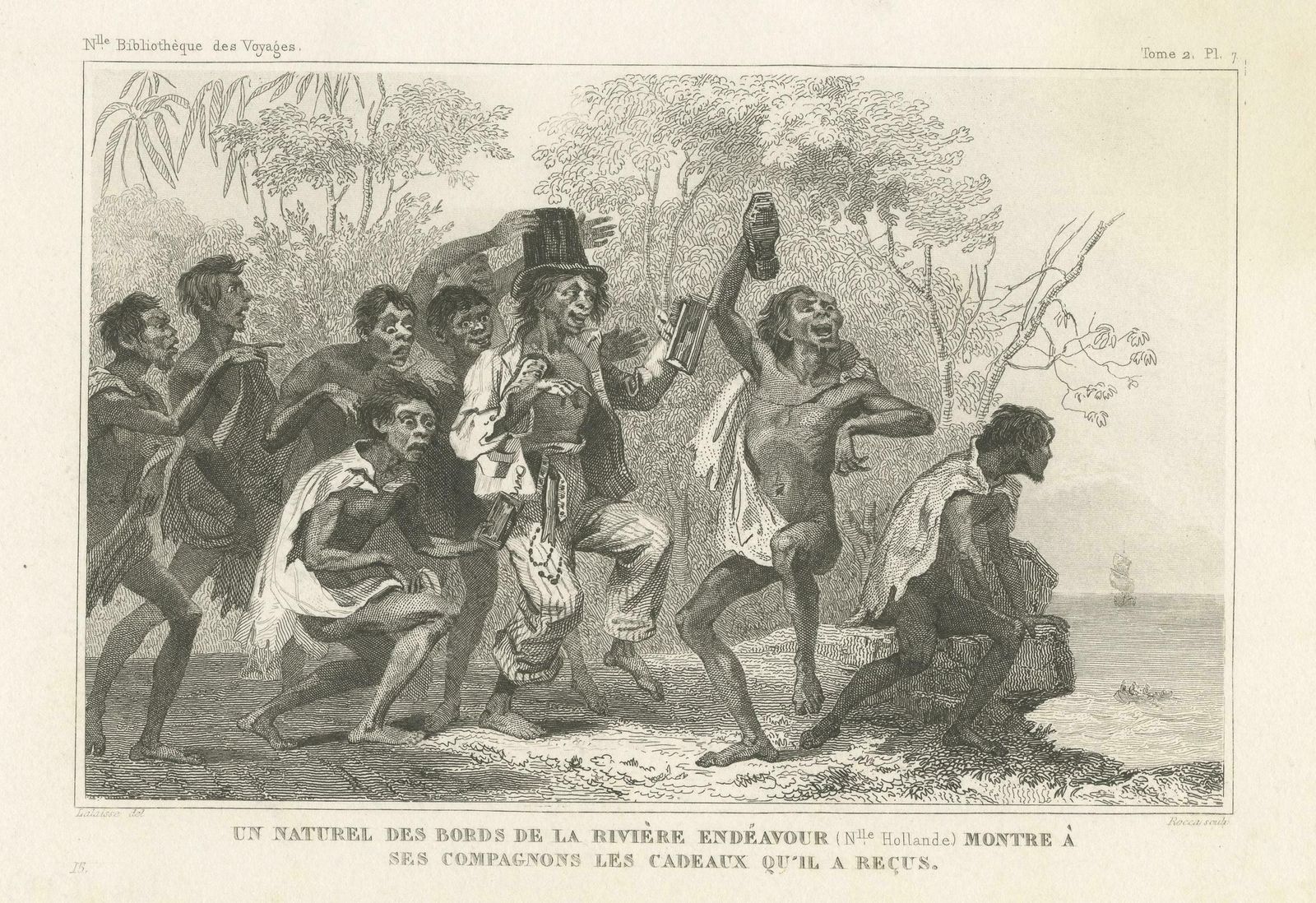 Antique Print Of A Native Near The Endeavour River Showing The Gift He Received photo for sale