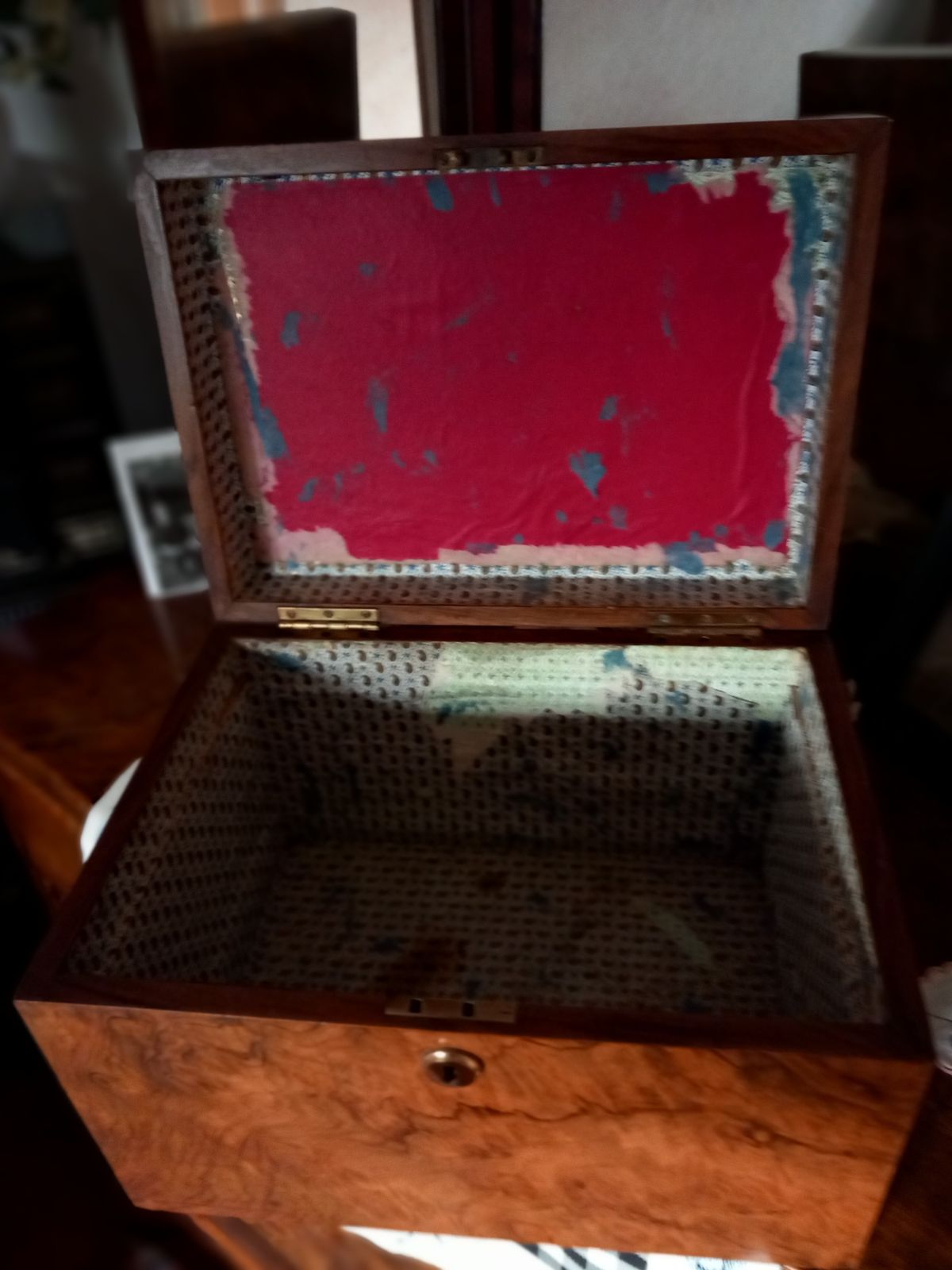 Walnut Needlework Box, 1800s, Antique photo for sale