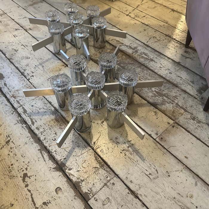 Two 1960s Gaetano Sciolari Space Age Chrome Aluminum And Glass Ceiling Lights photo vintage