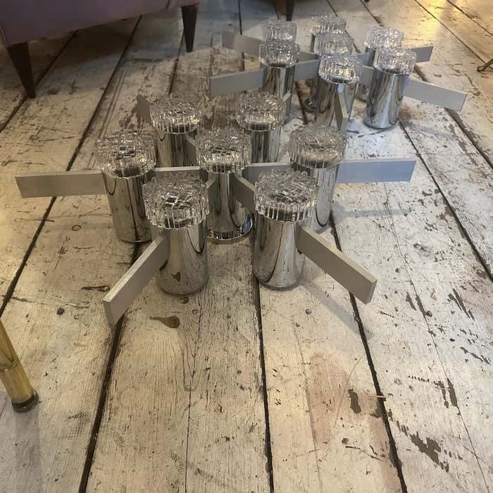 photo vintage Two 1960s Gaetano Sciolari Space Age Chrome Aluminum And Glass Ceiling Lights