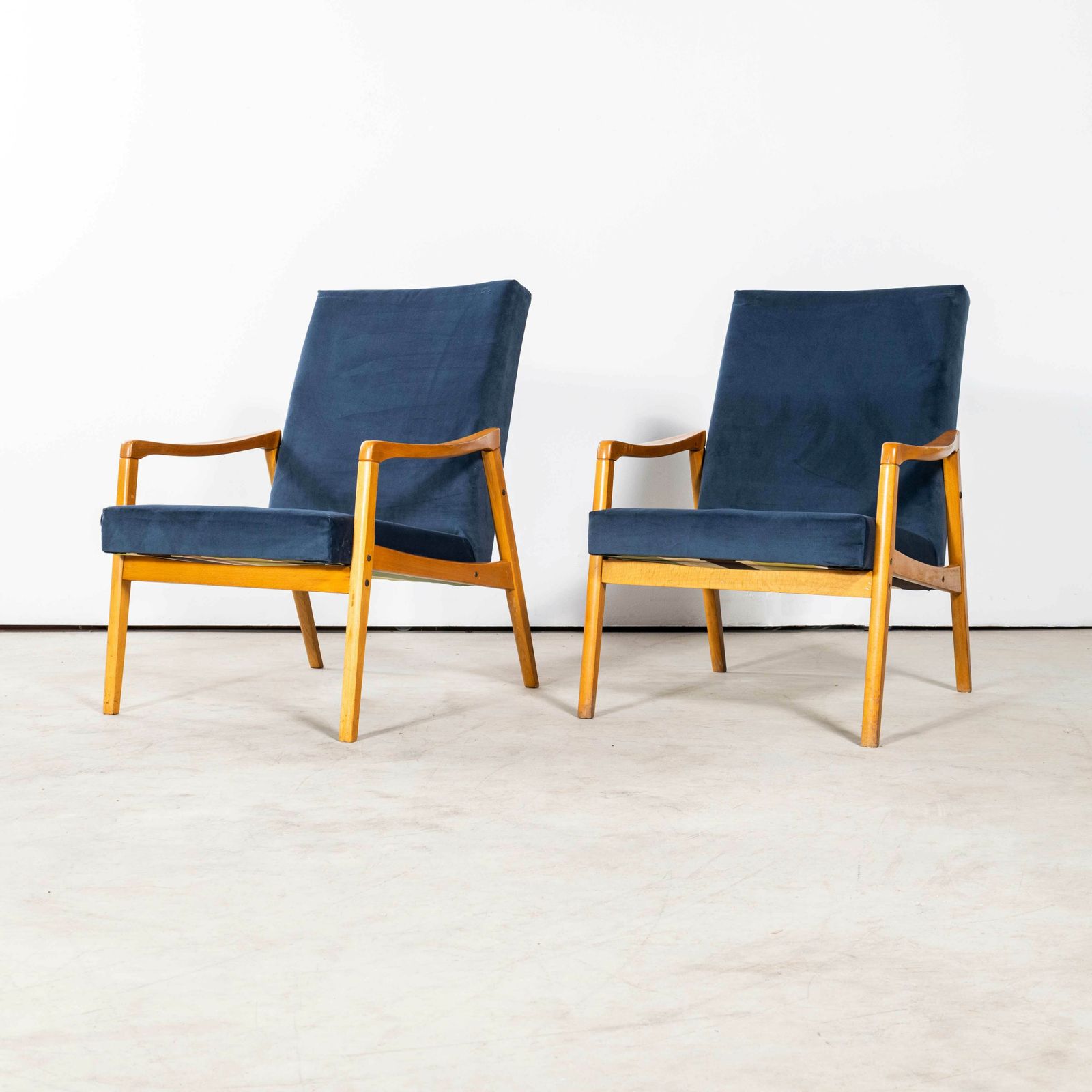 1950’s Jaroslav Smidek Original Re Upholstered Armchairs – Pair In Teal Blue photo for sale
