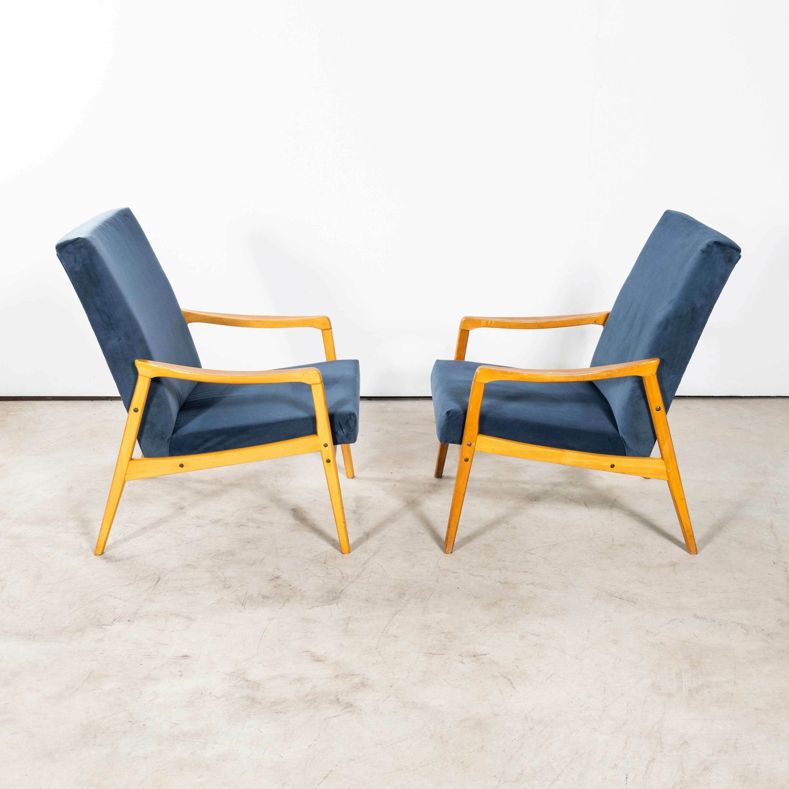 1950’s Jaroslav Smidek Original Re Upholstered Armchairs – Pair In Teal Blue photo 954.0