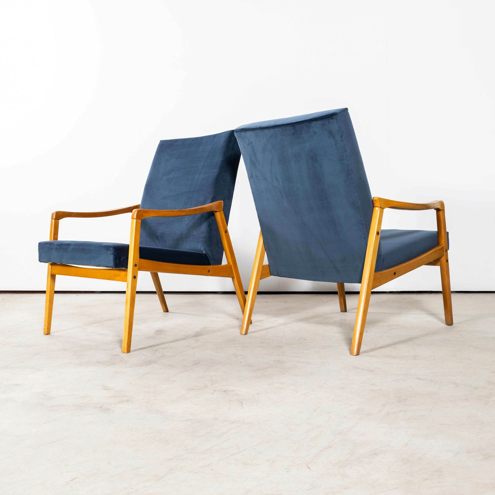 1950’s Jaroslav Smidek Original Re Upholstered Armchairs – Pair In Teal Blue photo buy