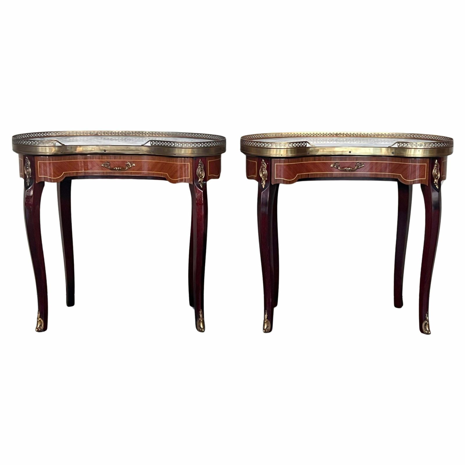 Pair Of French Kidney Shape Nightstands Bedside Tables Louis XVI, Circa 1910
