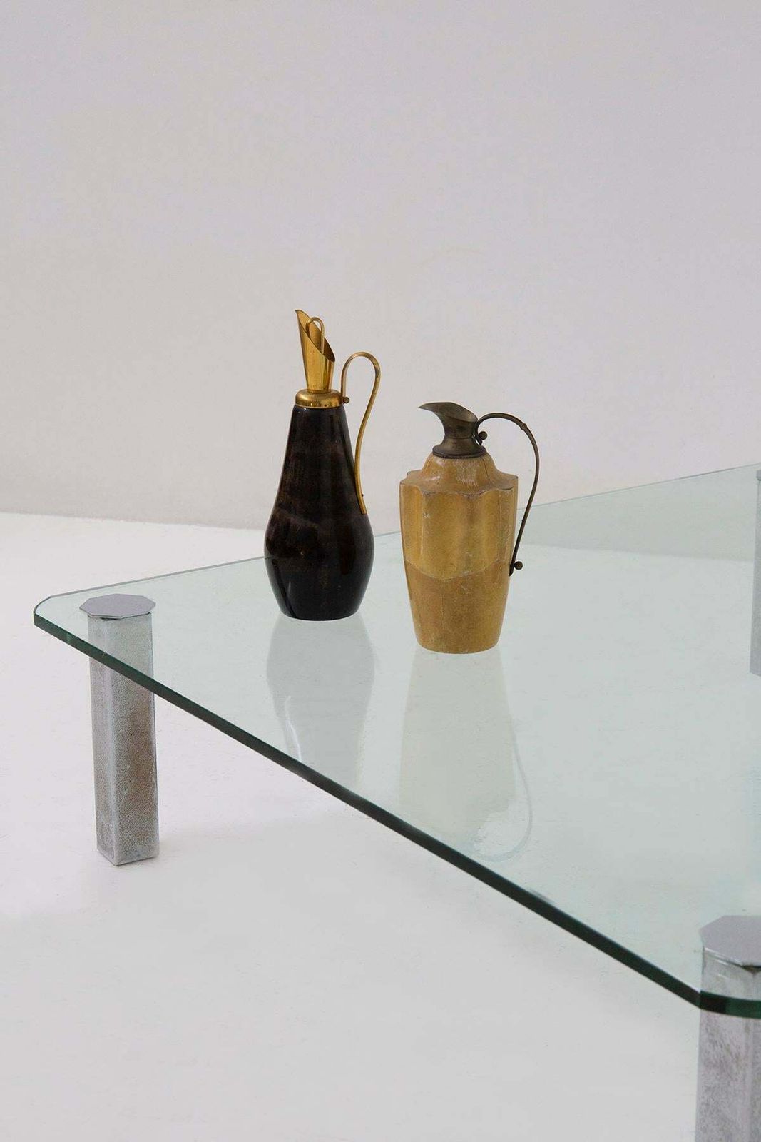 photo furniture Vintage Italian Glass Coffee Table With Metal Feet