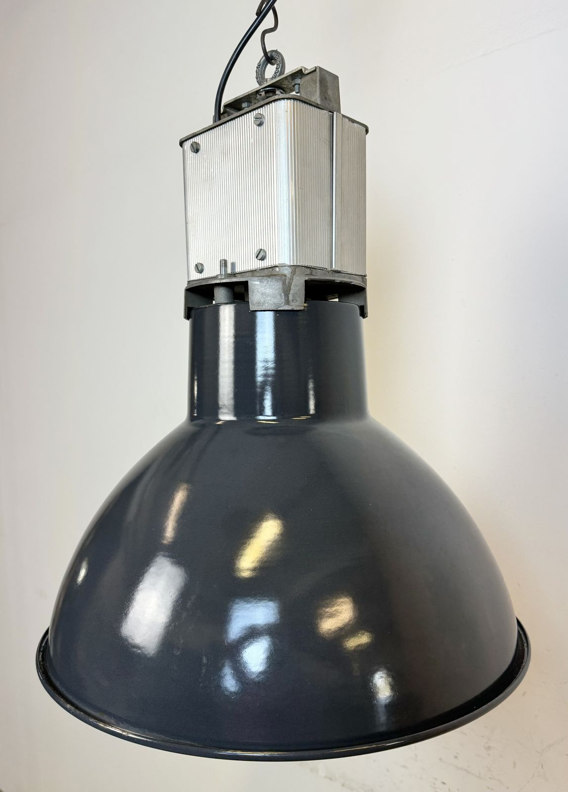 photo furniture Industrial French Dark Blue Enamel Pendant Lamp From Mazda, 1960s