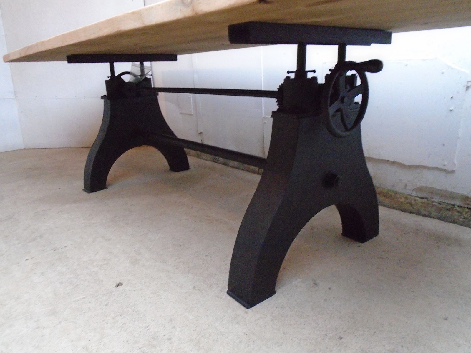 photo furniture A Trendy Vintage Black Metal & Pine Crank Table / Bar
