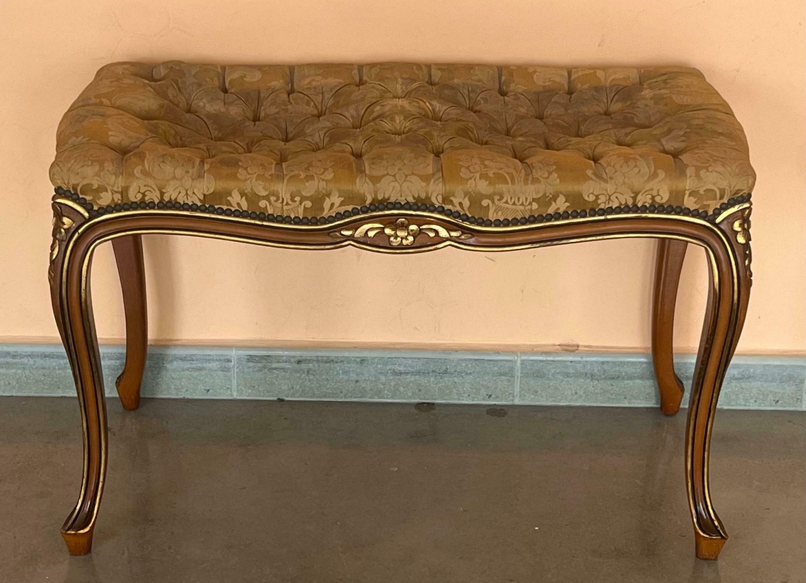 Pair Of French Tufted Benches With Cabriole Legs photo vinterior