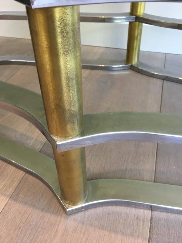 Unusual Gold Gilt Brass And Chrome Design Coffee Table. French photo vintage